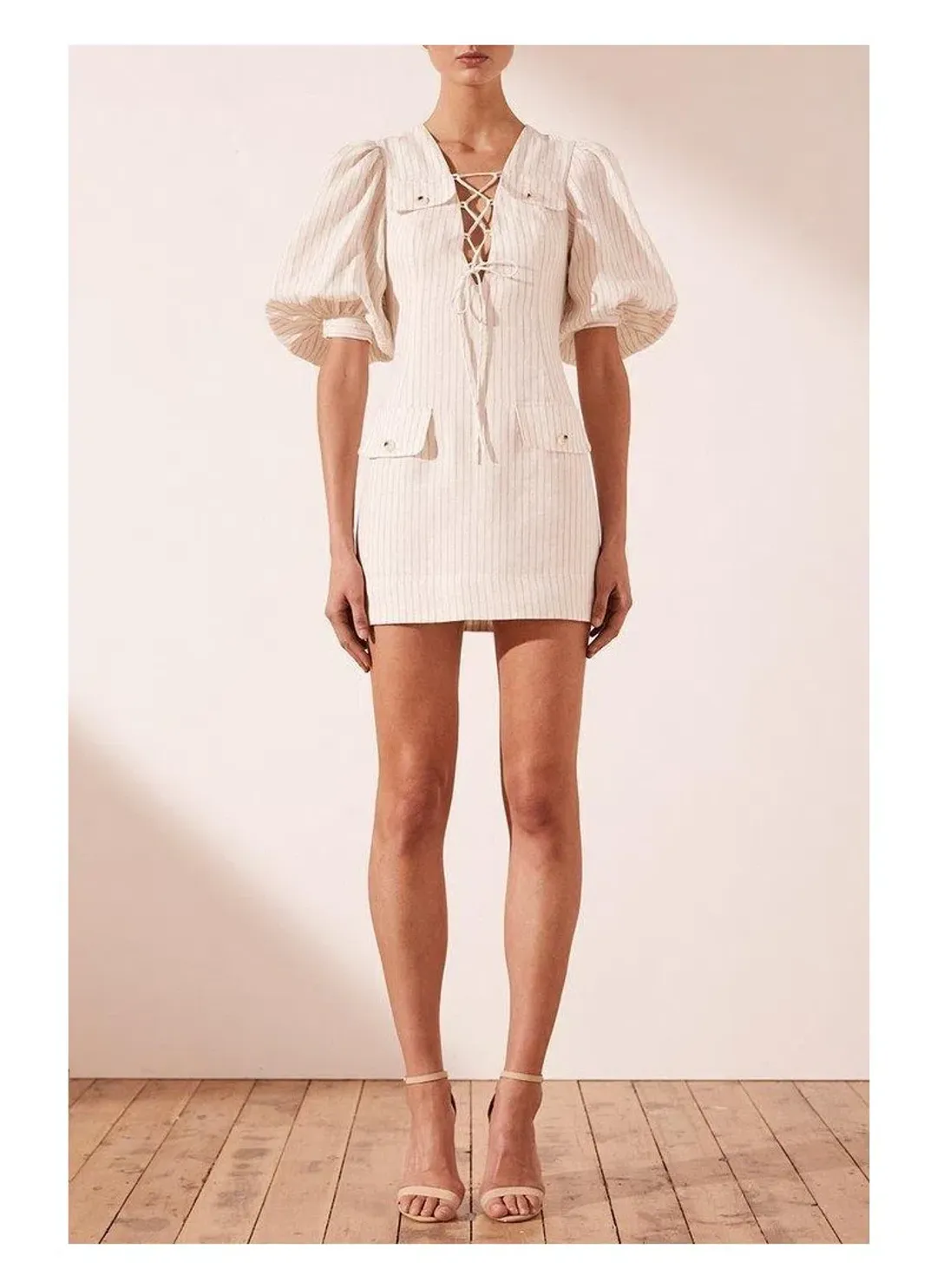 Shona Joy Isadora Linen Safari Mini Dress Cream Print Size 6 for rent on The Volte - main image