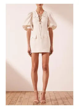Shona Joy Isadora Linen Safari Mini Dress Cream Print Size 6 for rent on The Volte - image 1