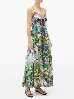 Camilla Leopard and Floral Print Silk Maxi Dress Green Size 10 for rent on The Volte - image 2