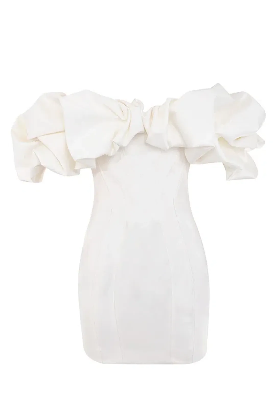 House of CB Selena Ivory Satin Ruffle Strapless Mini Dress White Size M / Au 10 for rent on The Volte - main image