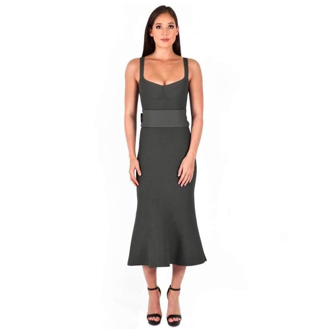 Scanlan Theodore Crepe Knit Bralette Dress Khaki Size 8  for rent on The Volte - main image