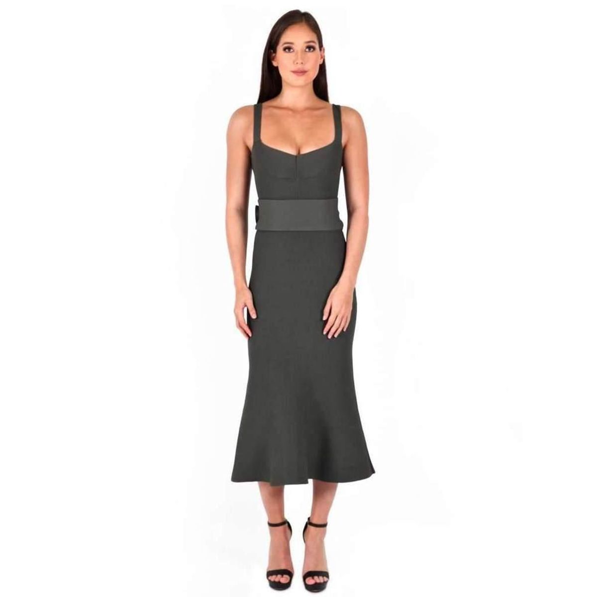 Scanlan Theodore Crepe Knit Bralette Dress Khaki Size 8  for rent on The Volte - main image