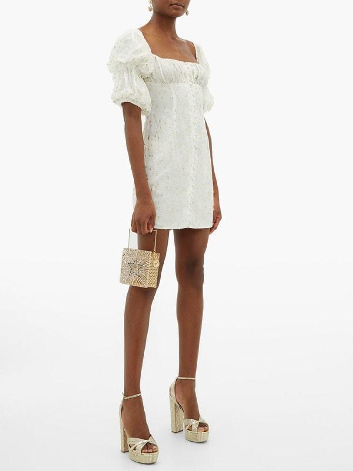 Rat & Boa Off-the-shoulder Metallic Fil Coupé Mini Dress White Size 6 for rent on The Volte - main image