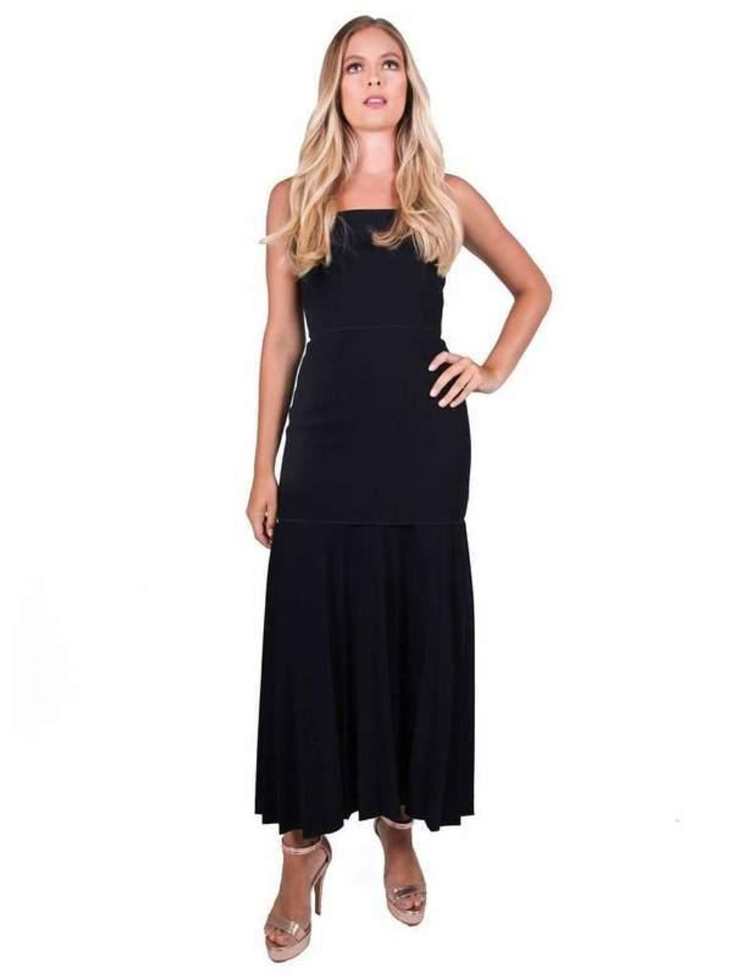 Dion Lee Linear Pleat Crepe Strapless Dress Black Size 10 for rent on The Volte - main image