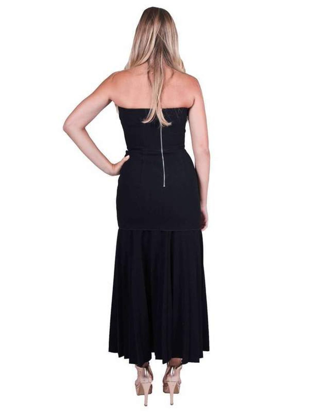 Dion Lee Linear Pleat Crepe Strapless Dress Black Size 10 for rent on The Volte - main image