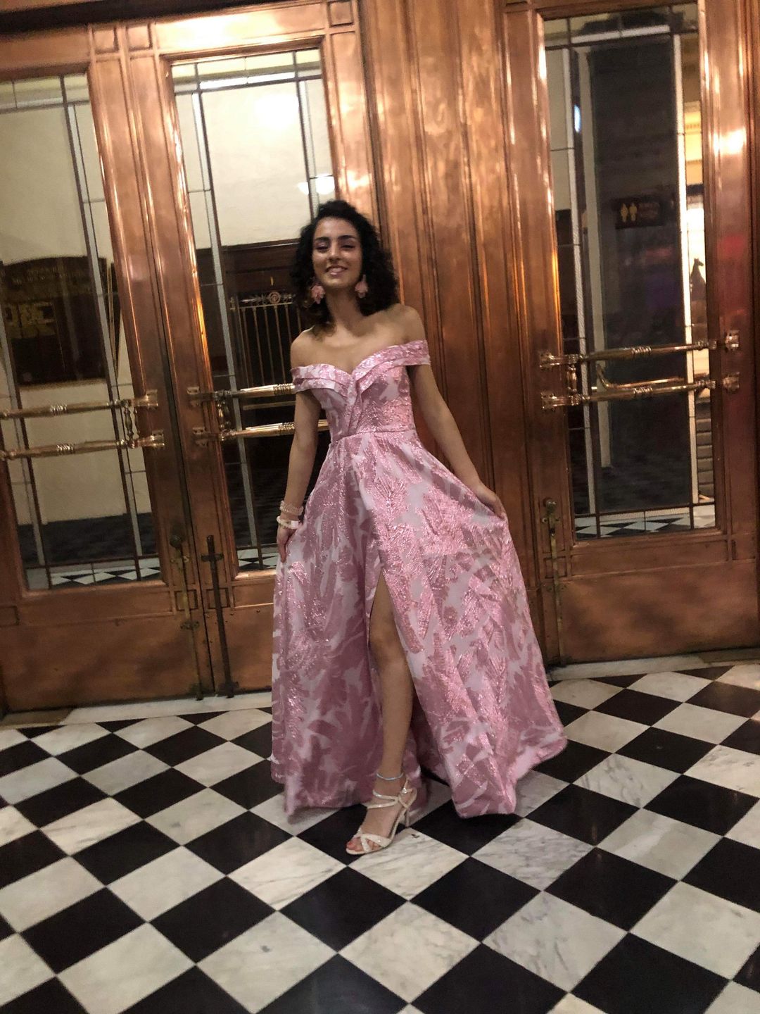 Bariano Ball Gown Jacquard Off-the-Shoulder Pink Size 6 for rent on The Volte - main image