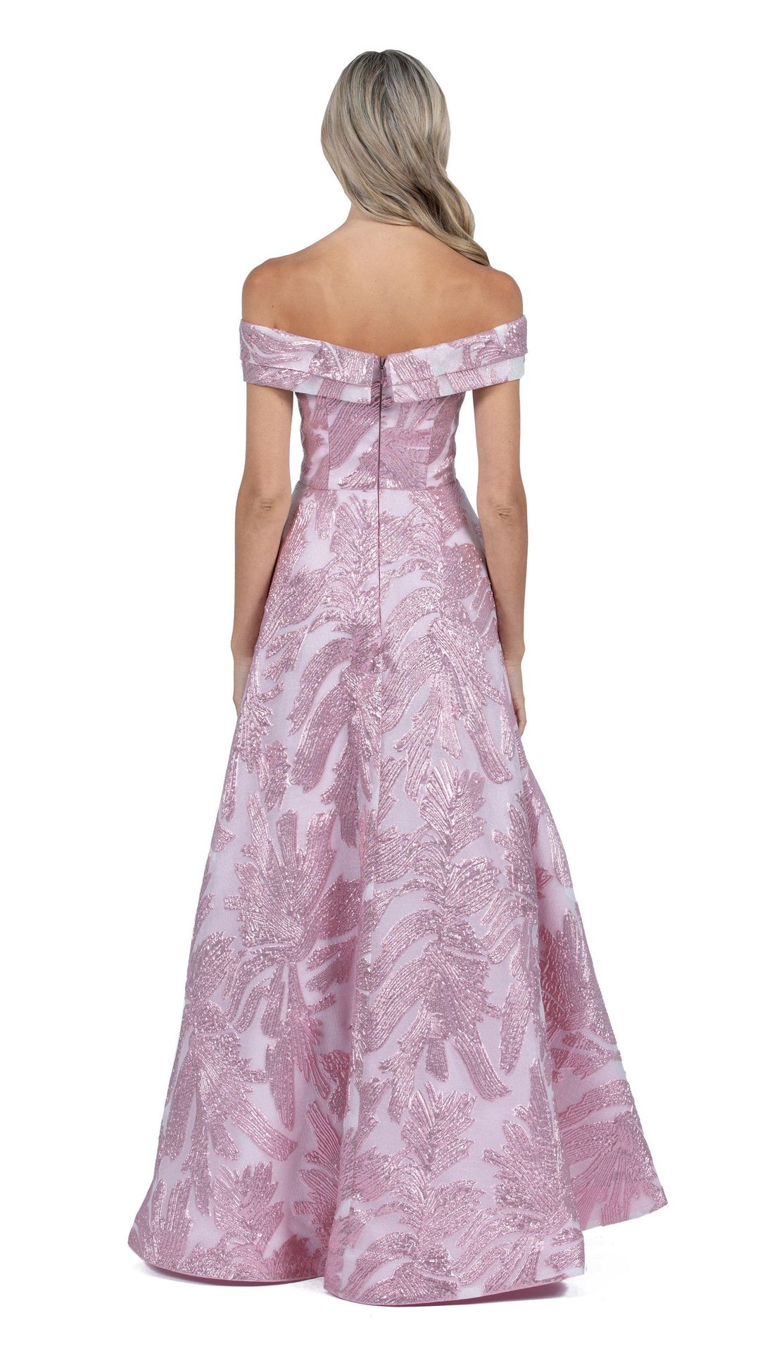 Bariano Ball Gown Jacquard Off-the-Shoulder Pink Size 6 for rent on The Volte - main image