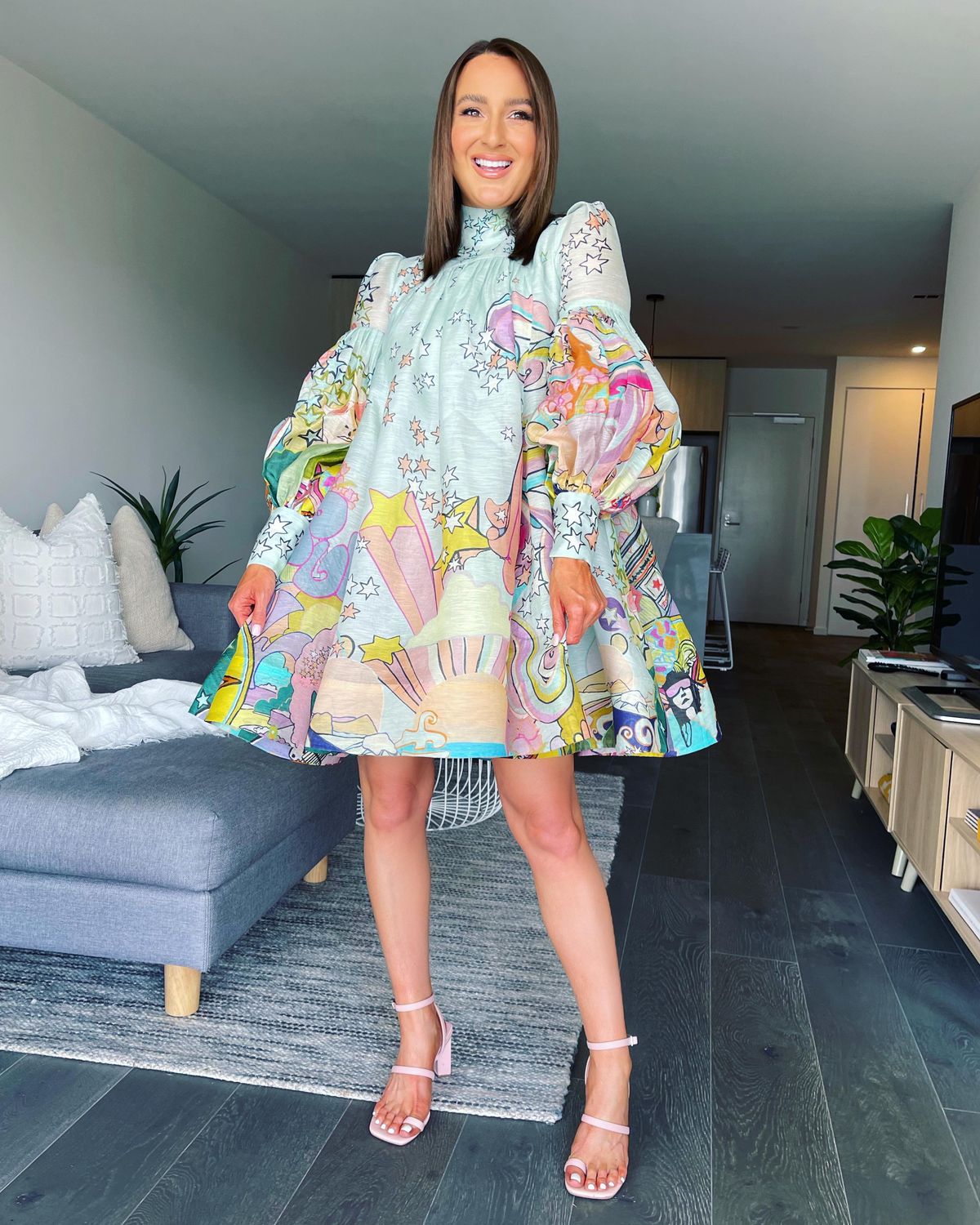 Zimmermann Concert Tie Neck Mini Dress Mint Collage Size 0 / AU 8 for rent on The Volte - main image