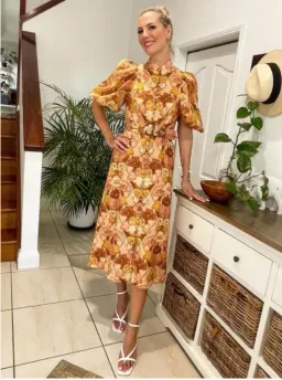 Zimmermann Tempo Puff Sleeve Day Dress in Toffee Nouveau Size 1 / Au 10 for rent on The Volte - image 1