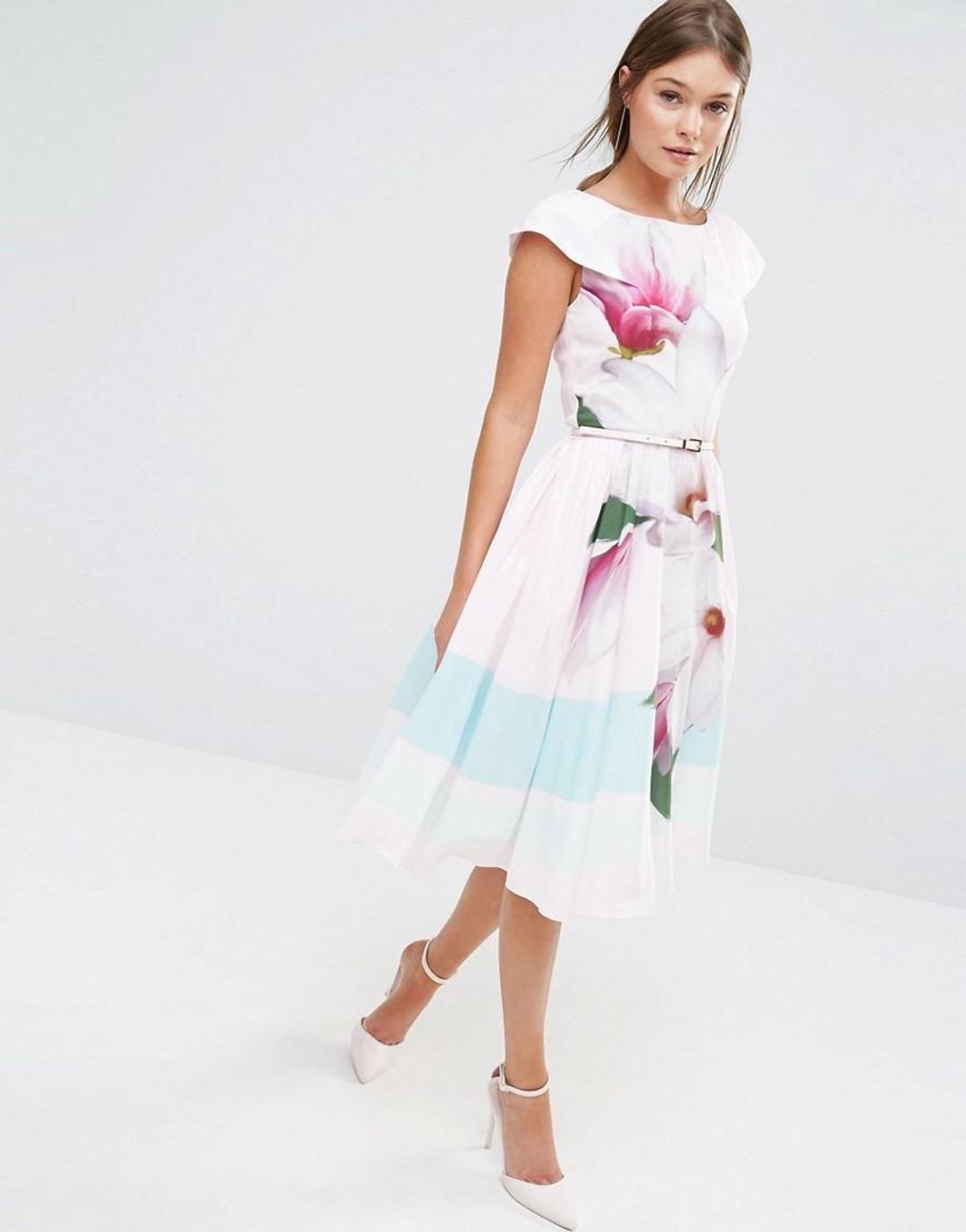 Ted Baker Bromlie Prom Dress in Pink Magnolia Print Size 6 for rent on The Volte - main image