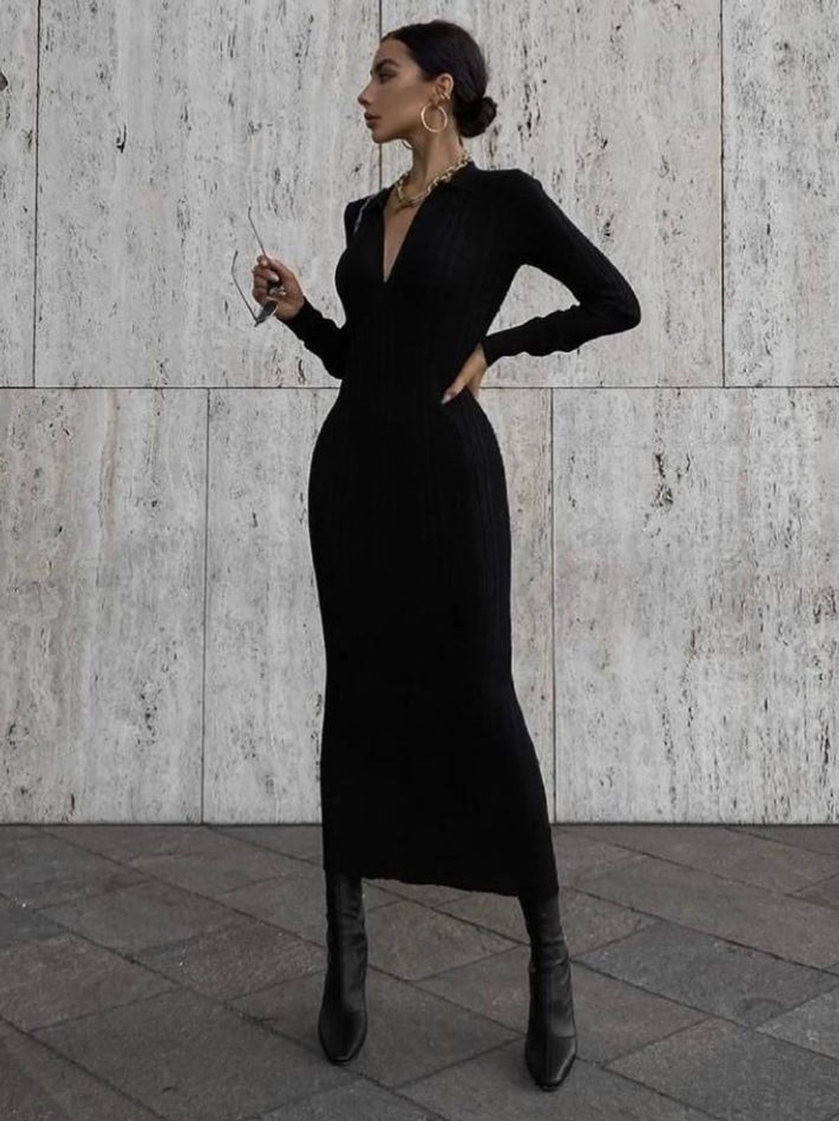 Manning Cartell Split Screen L/S Knit Dress Black Size 8 for rent on The Volte - main image