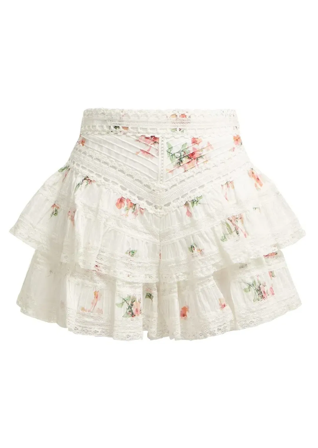 Zimmermann Heathers Pintuck Lace Bikini Top and Frill Shorts Set Print Size 0 for rent on The Volte - main image