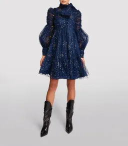 Zimmermann Rhythm Ruched Glitter Mini Dress Blue Size 1/ AU 10 for rent on The Volte - image 1