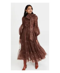 Zimmermann Tempo Ruched Glitter Gown Brown Size 10 for rent on The Volte - image 2