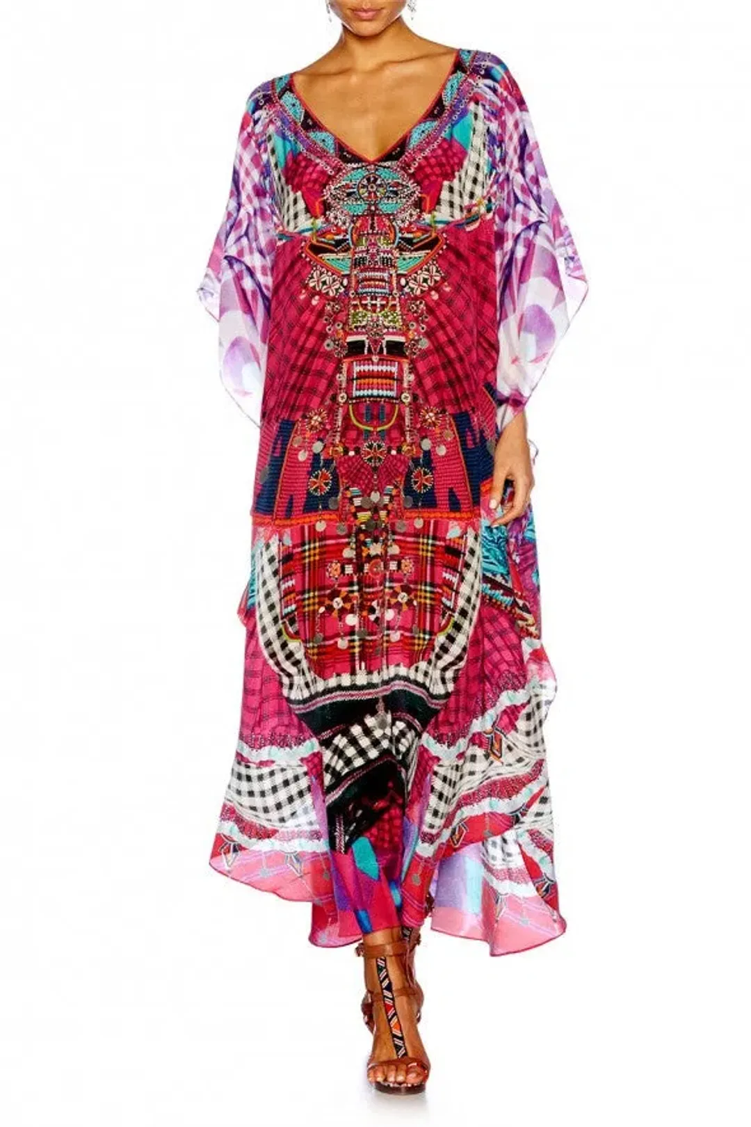 Camilla Discotheque Long V Neck Kaftan Print Size 16 for rent on The Volte - main image