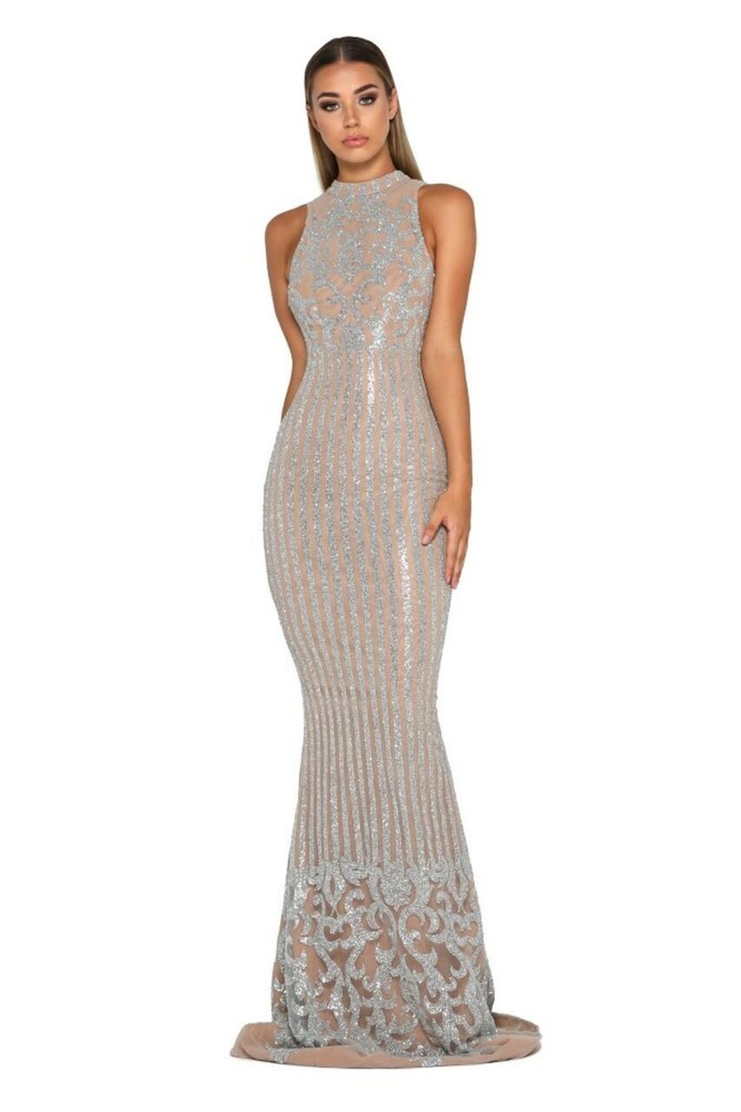 Portia & Scarlett 1708T Gown Silver Size 8 for rent on The Volte - main image