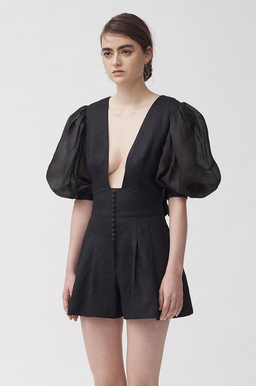 Joslin Studio Andrea Linen Playsuit Black size 6 for rent on The Volte - image 3