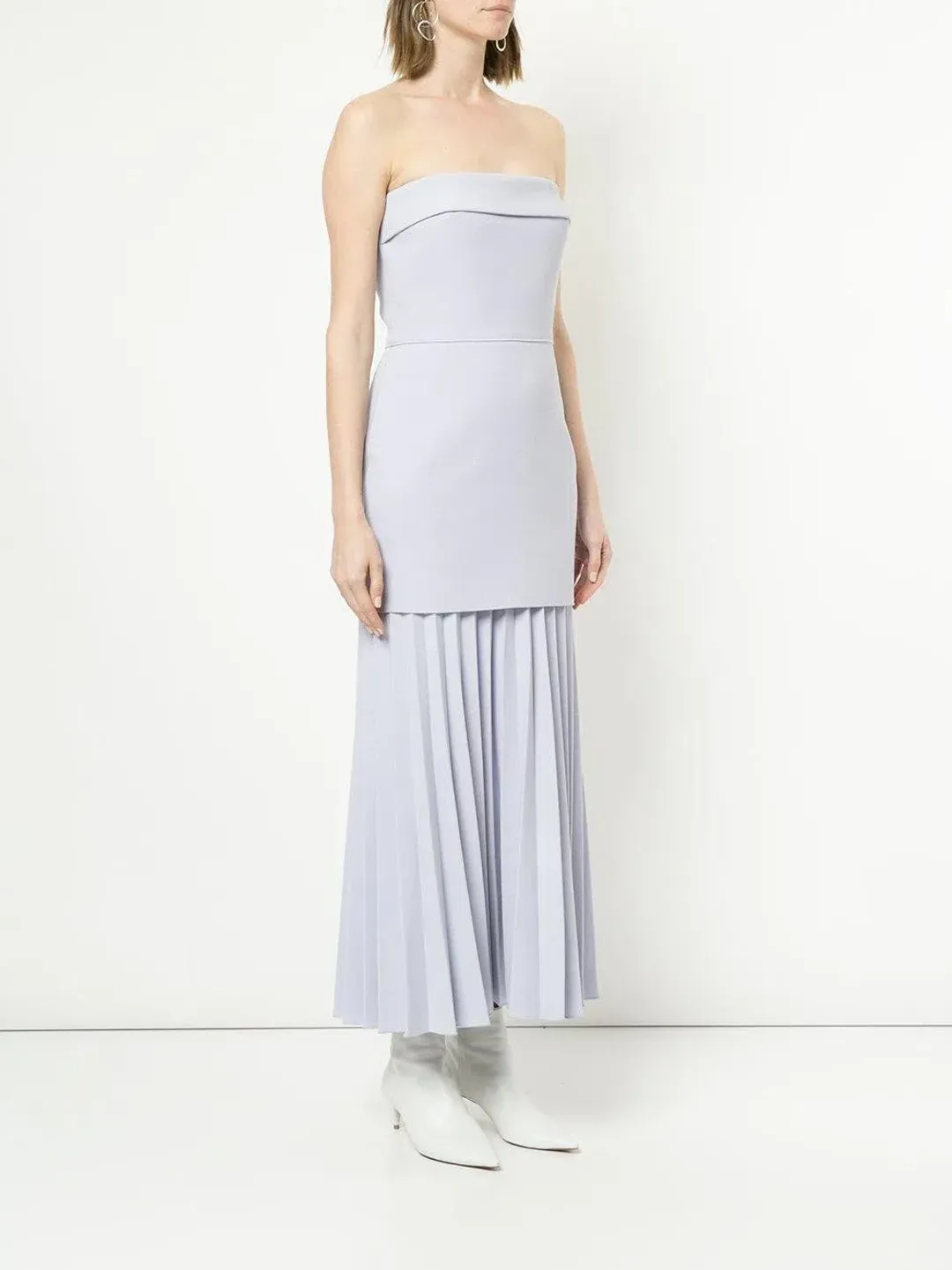 Dion Lee Linear Crepe Pleat Strapless Dress Powder Blue Size 8 for rent on The Volte - main image
