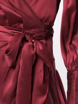 Zimmermann Belted Silk Wrap Mini Dress Berry Red Size 6 for rent on The Volte - image 3