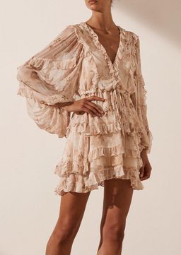 Shona Joy Nina Balloon Sleeve Frill Mini Dress Print Size 8 for rent on The Volte - image 3