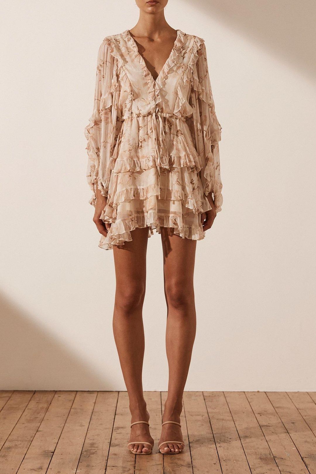 Shona Joy Nina Balloon Sleeve Frill Mini Dress Print Size 8 for rent on The Volte - main image