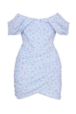 House of CB Luna Draped Corset Mini Dress Blue Floral Size 8 for rent on The Volte - image 4