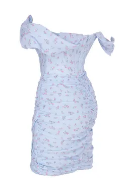 House of CB Luna Draped Corset Mini Dress Blue Floral Size 8 for rent on The Volte - image 5