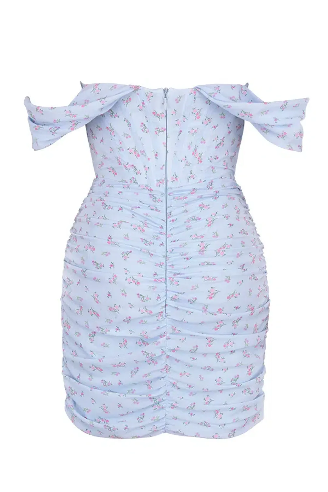 House of CB Luna Draped Corset Mini Dress Blue Floral Size 8 for rent on The Volte - main image