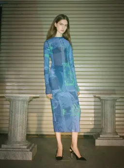 Danielle Guizio Mesh Long Sleeve Dress Blue Size 8 for rent on The Volte - image 4