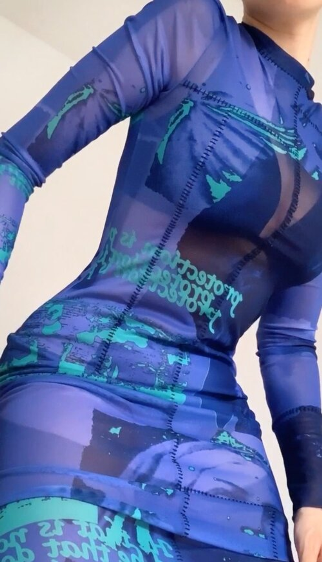 Danielle Guizio Mesh Long Sleeve Dress Blue Size 8 for rent on The Volte - main image