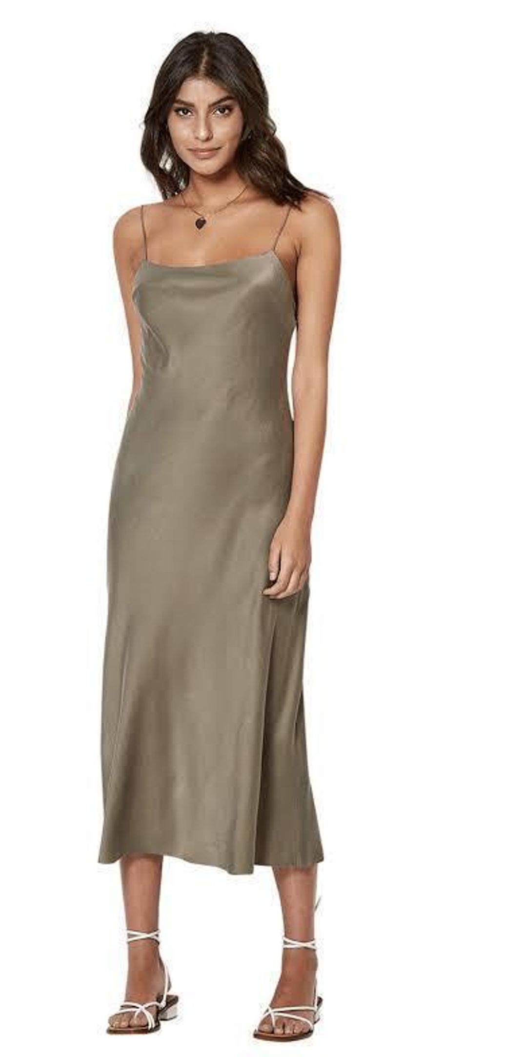 Bec & Bridge Girl Talk Slip Dress Khaki Size 8 for rent on The Volte - main image