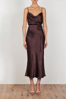 Shona Joy La Lune Bias Cowl Midi Dress Brown Size 6 for rent on The Volte - image 1
