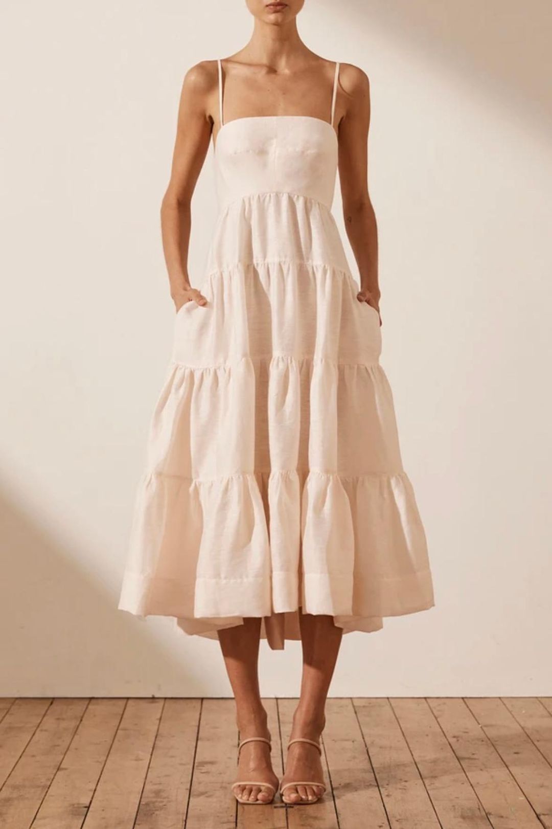 Shona Joy Elsa Tiered Midi Dress White NOT AVAILABLE  for rent on The Volte - main image