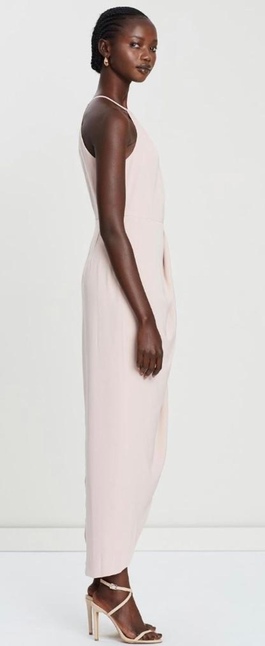 Shona Joy High Neck Ruched Midi Dress Pink Size 6 for rent on The Volte - main image