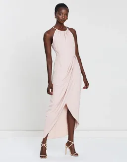 Shona Joy High Neck Ruched Midi Dress Pink Size 6 for rent on The Volte - image 1