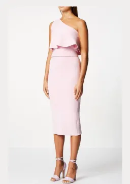 Scanlan Theodore Sleeves Crepe Knit Ruffle Midi Dress Pink Size 6 for rent on The Volte - image 1
