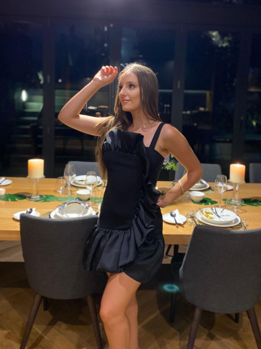 By Johnny Structured Ruffle Mini Dress Black Size 8 for rent on The Volte - main image