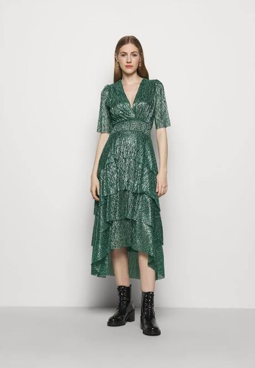 Maje Ruffine Dress Green Size 14 for rent on The Volte - main image