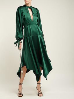 Self Portrait Handkerchief-hem Satin Dress Green Size 12 for rent on The Volte - image 1