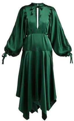 Self Portrait Handkerchief-hem Satin Dress Green Size 12 for rent on The Volte - image 2