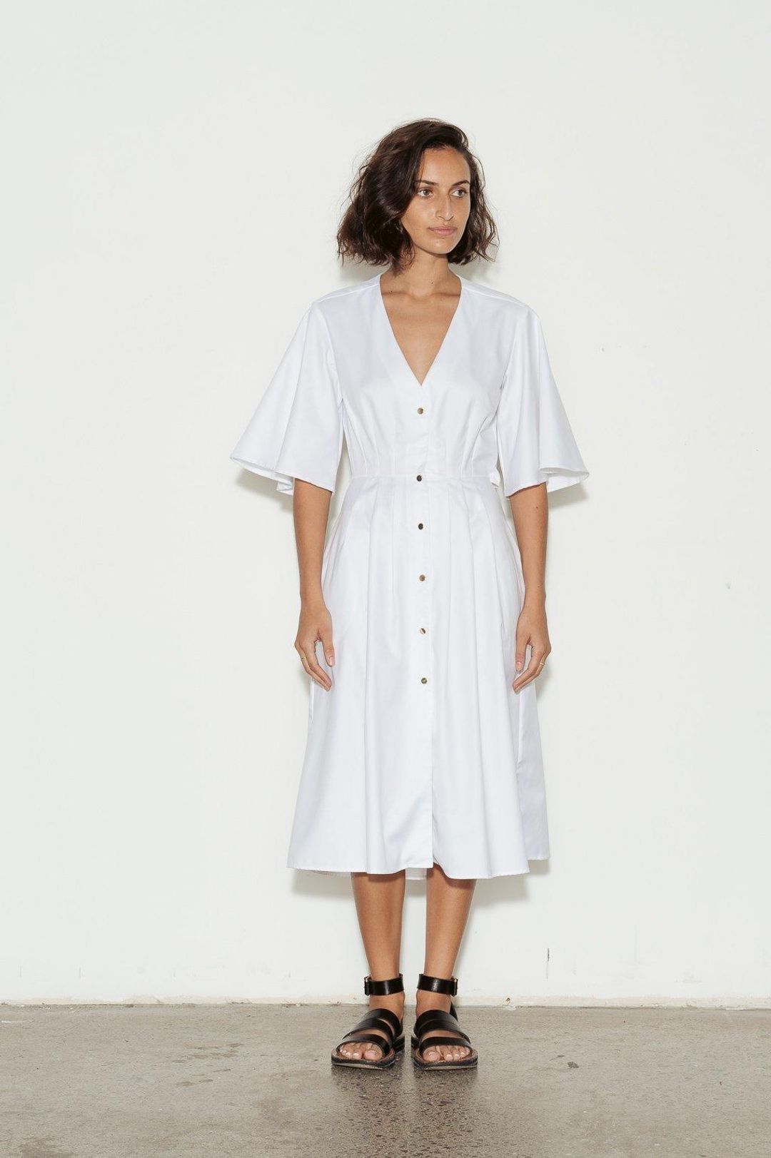Anna Quan Olive Cotton Dress White Size 12 for rent on The Volte - main image