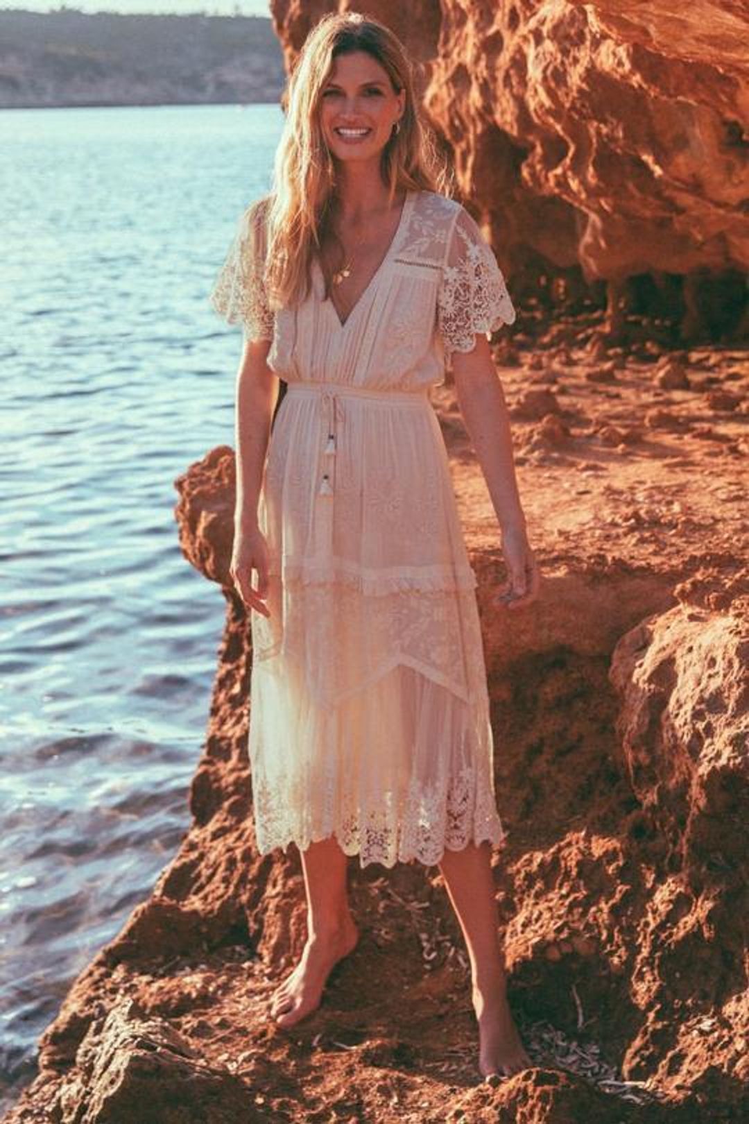 Spell Designs Maggie Embroidered Midi Dress Cream Size 10 for rent on The Volte - main image