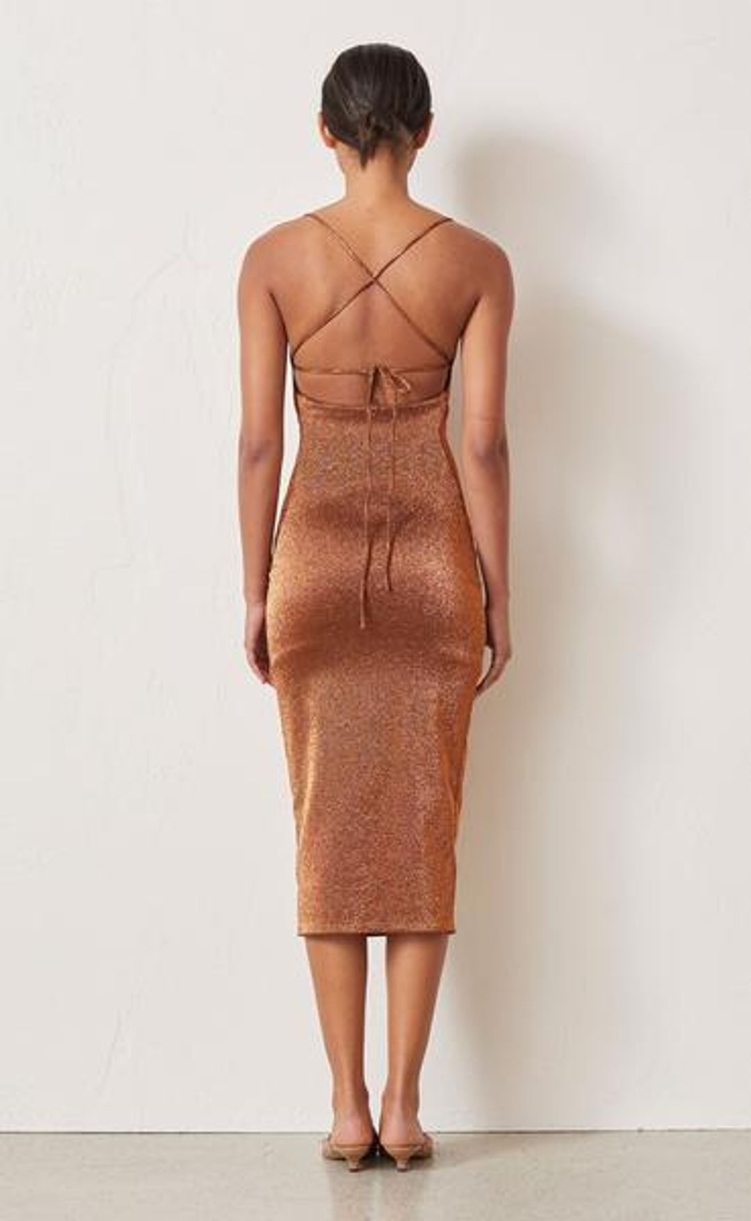  Bec & Bridge Bronze Baby Midi Dress Brown Size 6 for rent on The Volte - main image