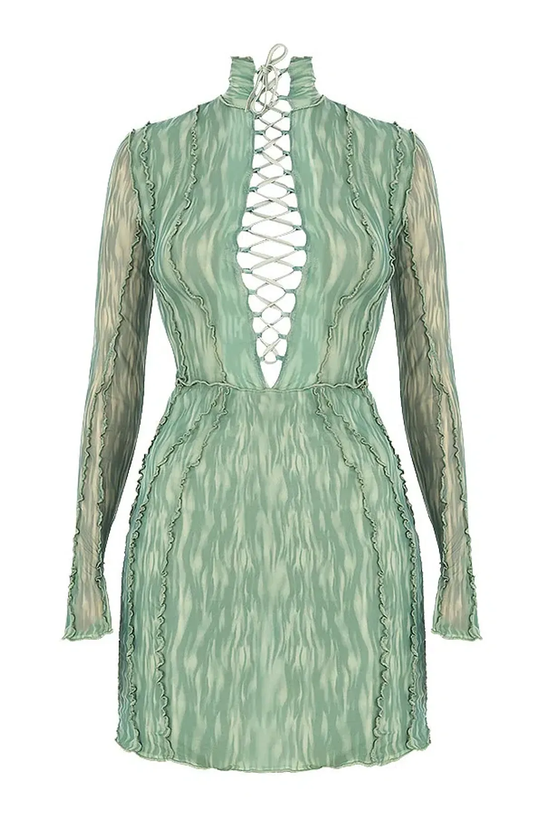 House of CB 'Dylan' Ivy Printed Mesh Lace Up Mini Dress Green Size 8 for rent on The Volte - main image