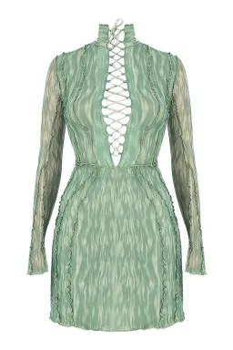 House of CB 'Dylan' Ivy Printed Mesh Lace Up Mini Dress Green Size 8 for rent on The Volte - image 5