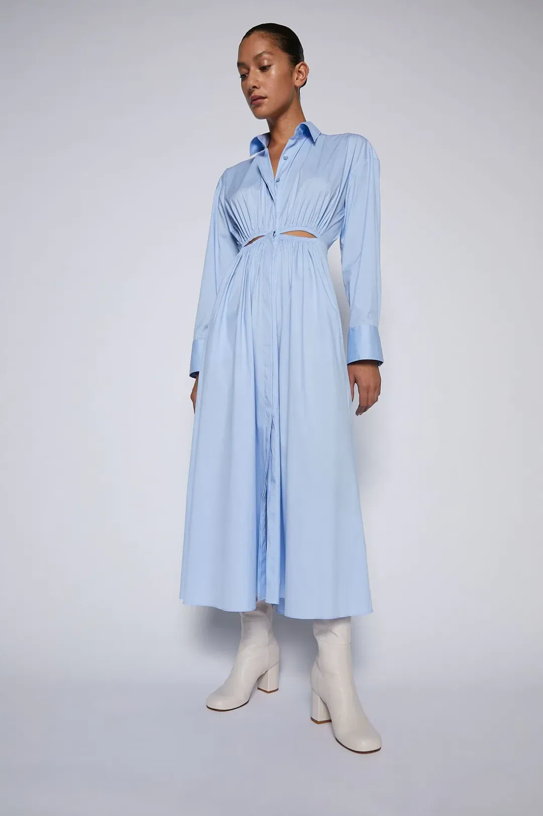 Scanlan Theodore Cotton Gathered Dress Pale Blue Size 8 for rent on The Volte - main image