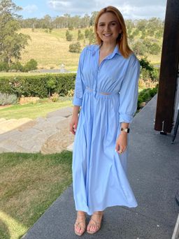 Scanlan Theodore Cotton Gathered Dress Pale Blue Size 8 for rent on The Volte - image 3