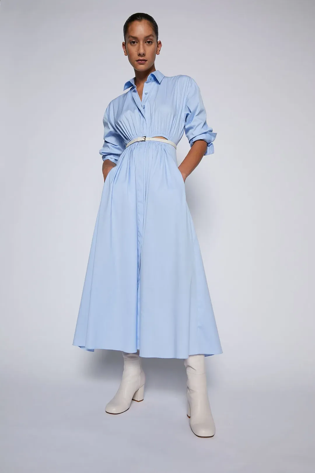 Scanlan Theodore Cotton Gathered Dress Pale Blue Size 8 for rent on The Volte - main image