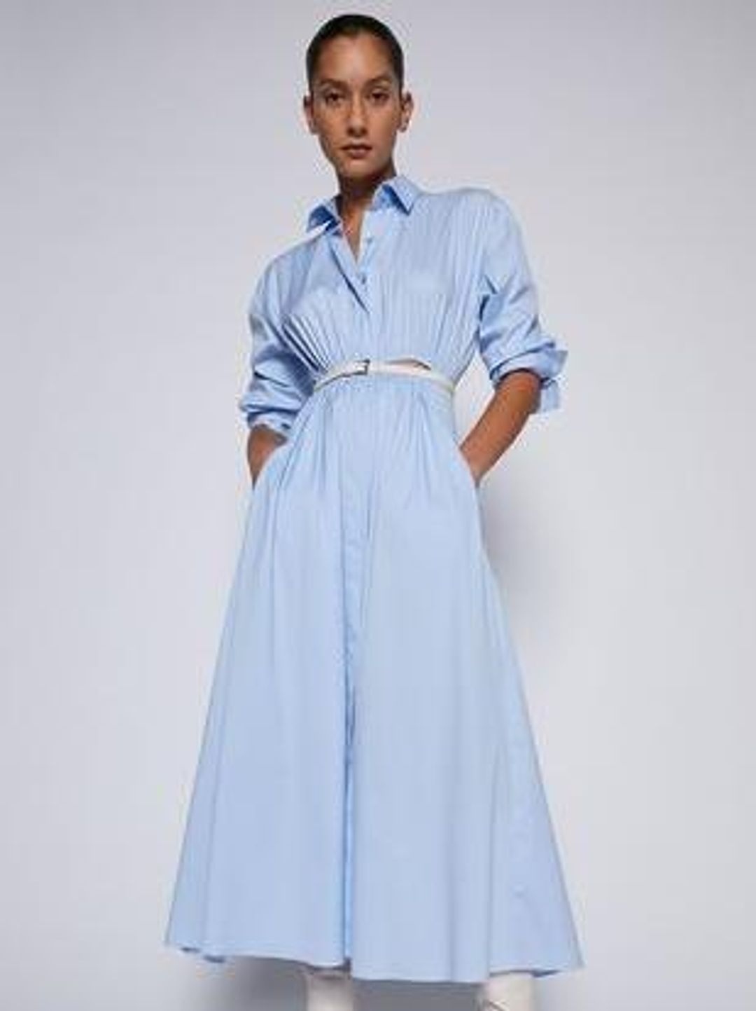 Scanlan Theodore Cotton Gathered Dress Pale Blue Size 8 for rent on The Volte - main image