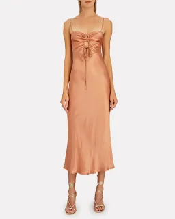 Shona Joy Eloise Lace Up Midi Dress Caramel Brown Size AU 6 for rent on The Volte - image 2